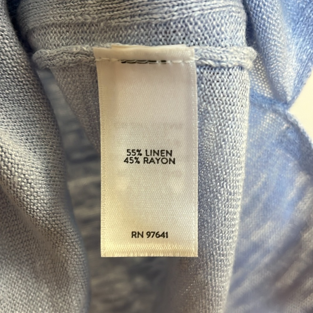 J. Jill Short Sleeve Linen Blend Cardigan Top Size S Blue 3 Button Front Pockets - Picture 5 of 8